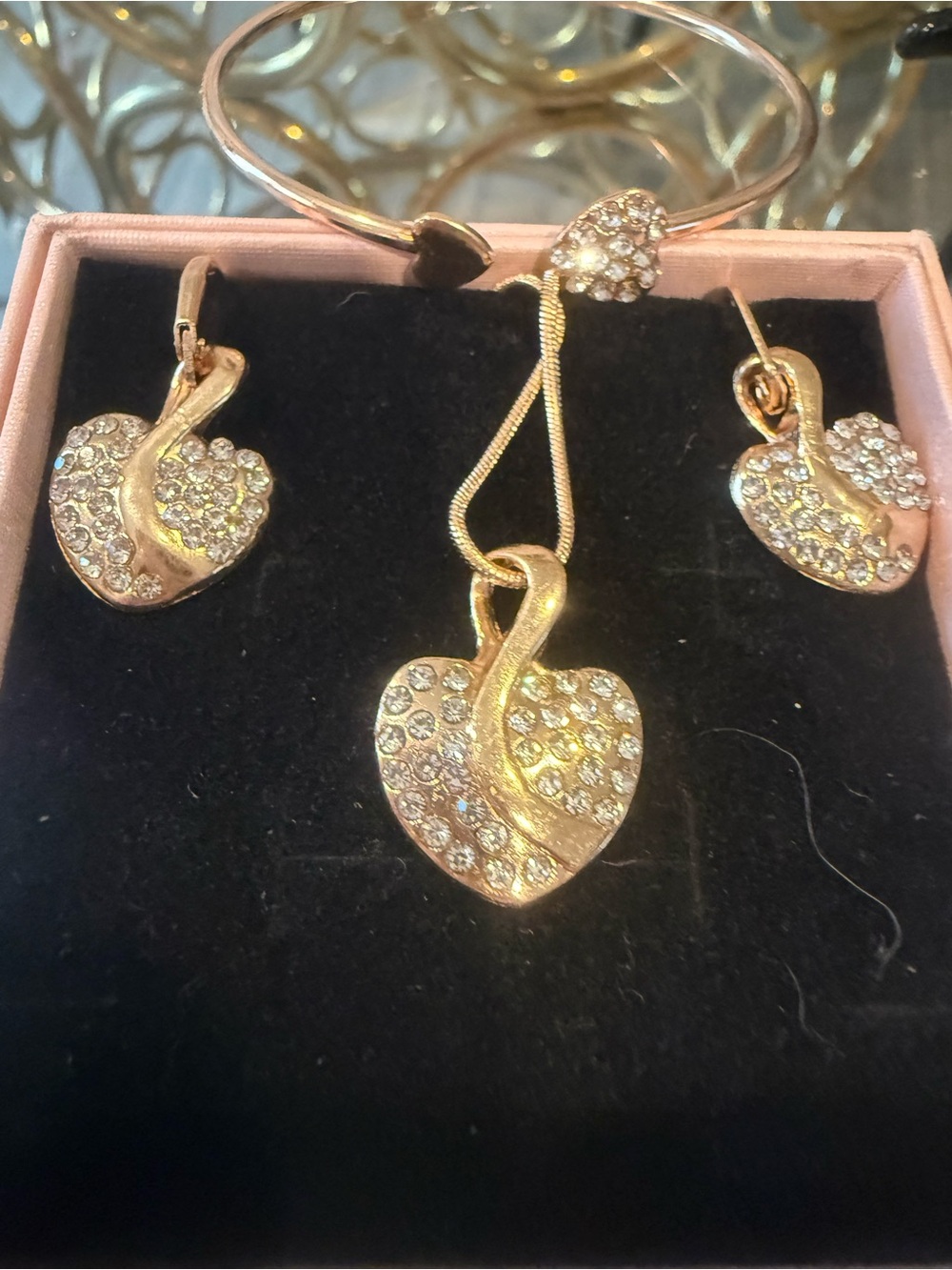 Gold-Tone Crystal Heart Necklace & Earring Set